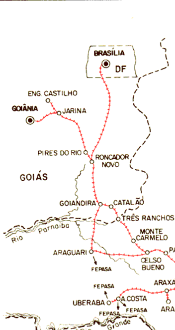 Mapa dos trilhos da Regional Belo Horizonte - SR2 da RFFSA - Rede Ferroviária Federal, em 1984